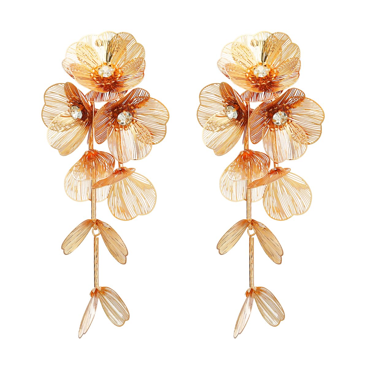Statement Gold Flower Earrings - Large Metal Floral Drop Earrings - Hypoallergenic Stylish Statement Jewelry for Women
