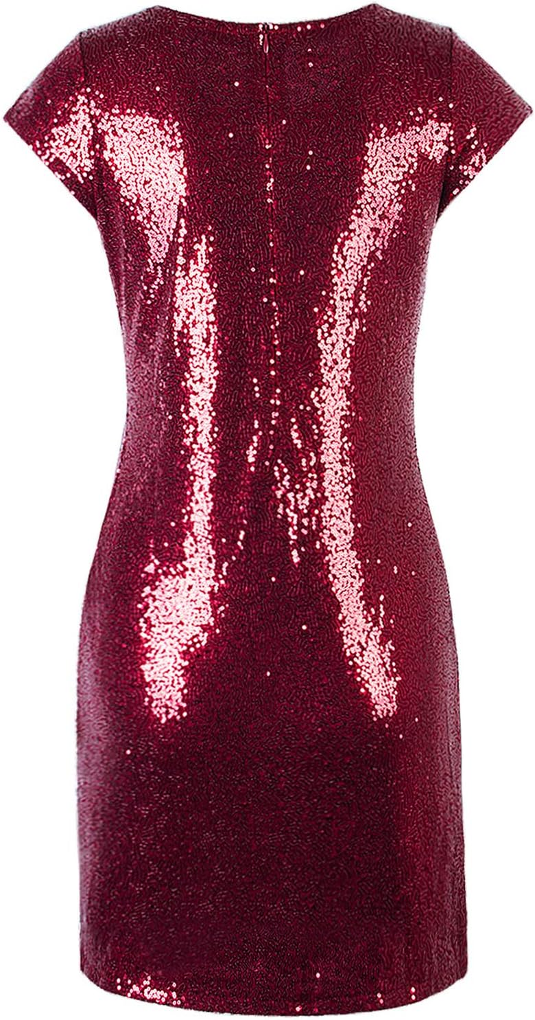 Vijiv Women's Sparkle Glitzy Glam Sequin Short Sleeve Flapper Party Club Dress - Image 4