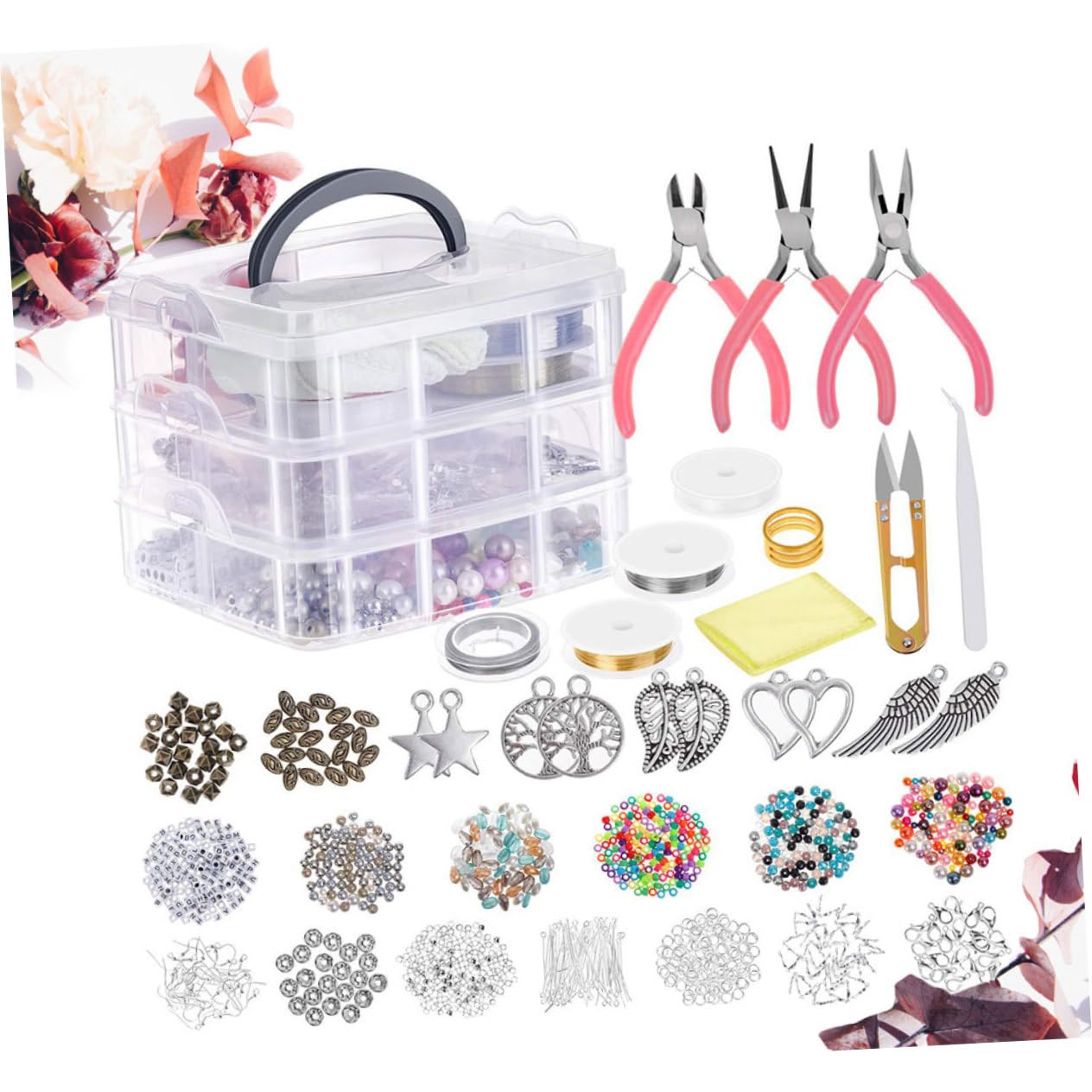 Kit de Fabrication de Bijoux Accessoires DIY 1186 Pièces 3 Couches