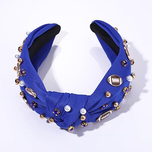 Miniatura 7 de ZOLEAROPY Diadema de fútbol con perlas y diamantes de imitación, diadema anudada, divertida diadema de fútbol adornada ancha para el día del juego,