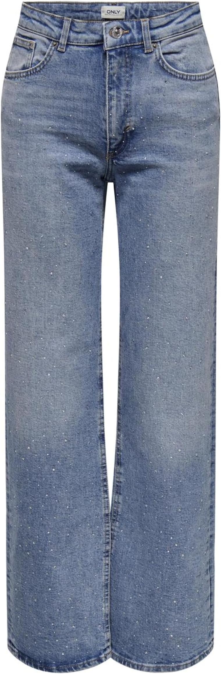 Women's Onljuicy Hw Rhinestone Wide Rea365 DNM Jeans Leg and Zip, Medium Blue (Medium Blue Denim), 25W x 32L