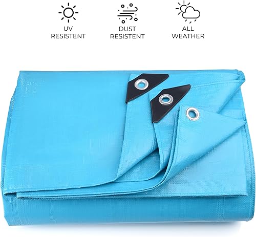 Vista 16 de Juego de lona resistente de 10 x 12 pies, impermeable, cubierta de lona de 12 mil de grosor con 15 cuerdas elásticas con bolas, uso multiusos