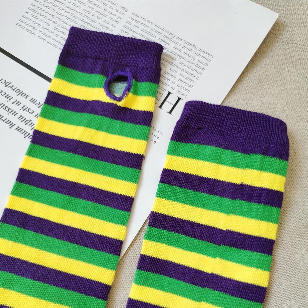 Benefeet Sox Womens Rainbow Striped Knee High Thigh High Socks Arm Warmers Set Fingerless Gloves Halloween Costume - Image 3