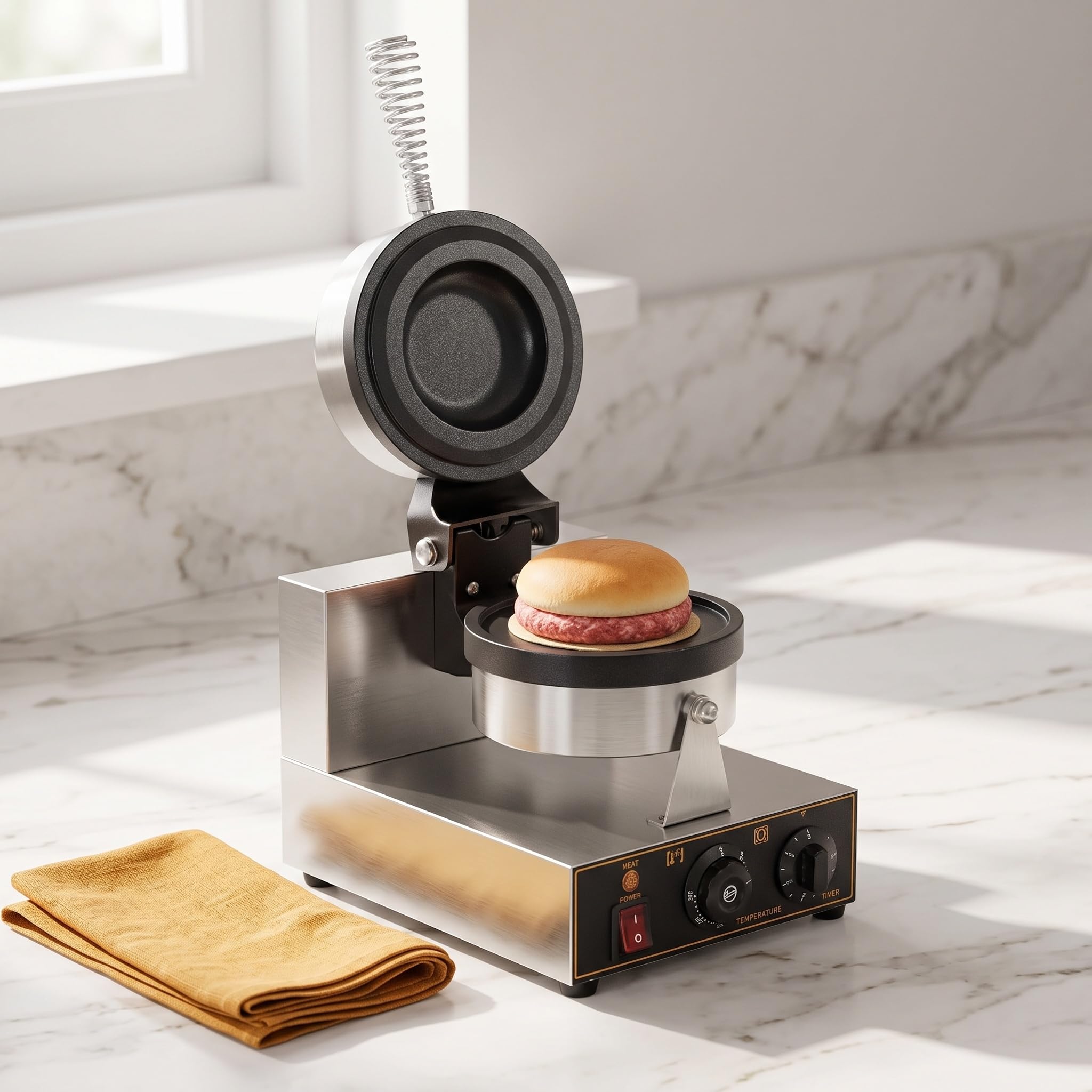 Piastra per Panini E per Hamburger Brioche da 1200 W per Uso Commerciale, Scalda Panini Elettrico per Ciambelle, Krapfen E Brioche.