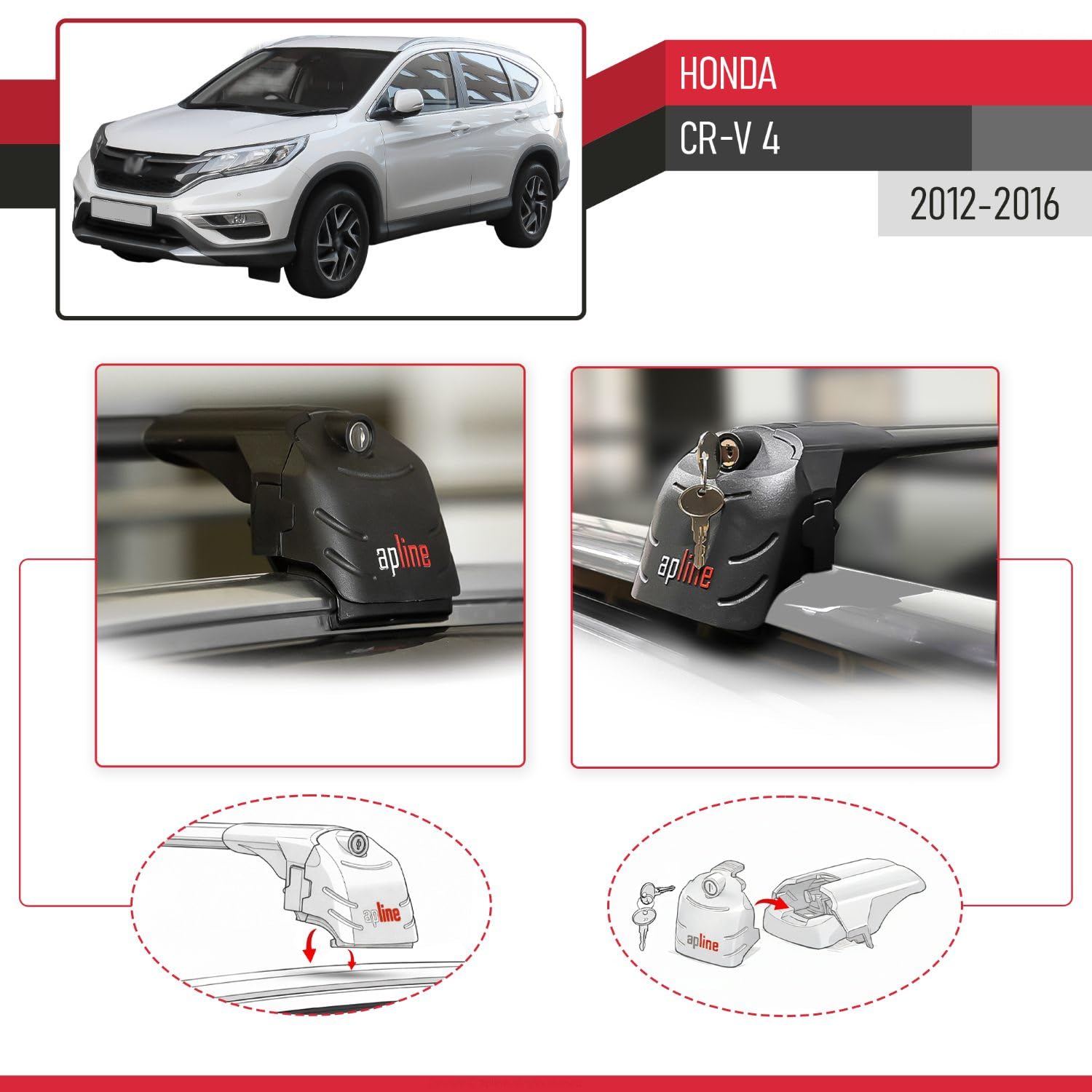 Compatibile con Honda CR-V 4 2012-2016 Modello ACE-2 Barre Tetto Portapacchi Auto Barre Portatutto Nero Alluminio 2 Barre