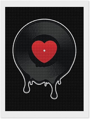 Melted Vinyl Record with Heart DIY 5D Diamond Art Painting Kits Crystal Full Drill Cross Stitch Pictures Arts Craft for Wall Decoration