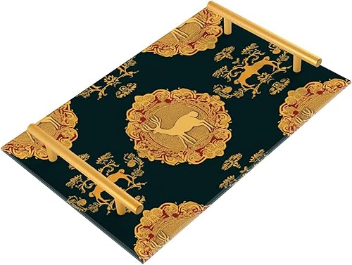 Bandejas decorativas de desayuno con diseño de ciervos y flores, color naranja y negro, con asas, bandeja para servir joyas, perfume para servir