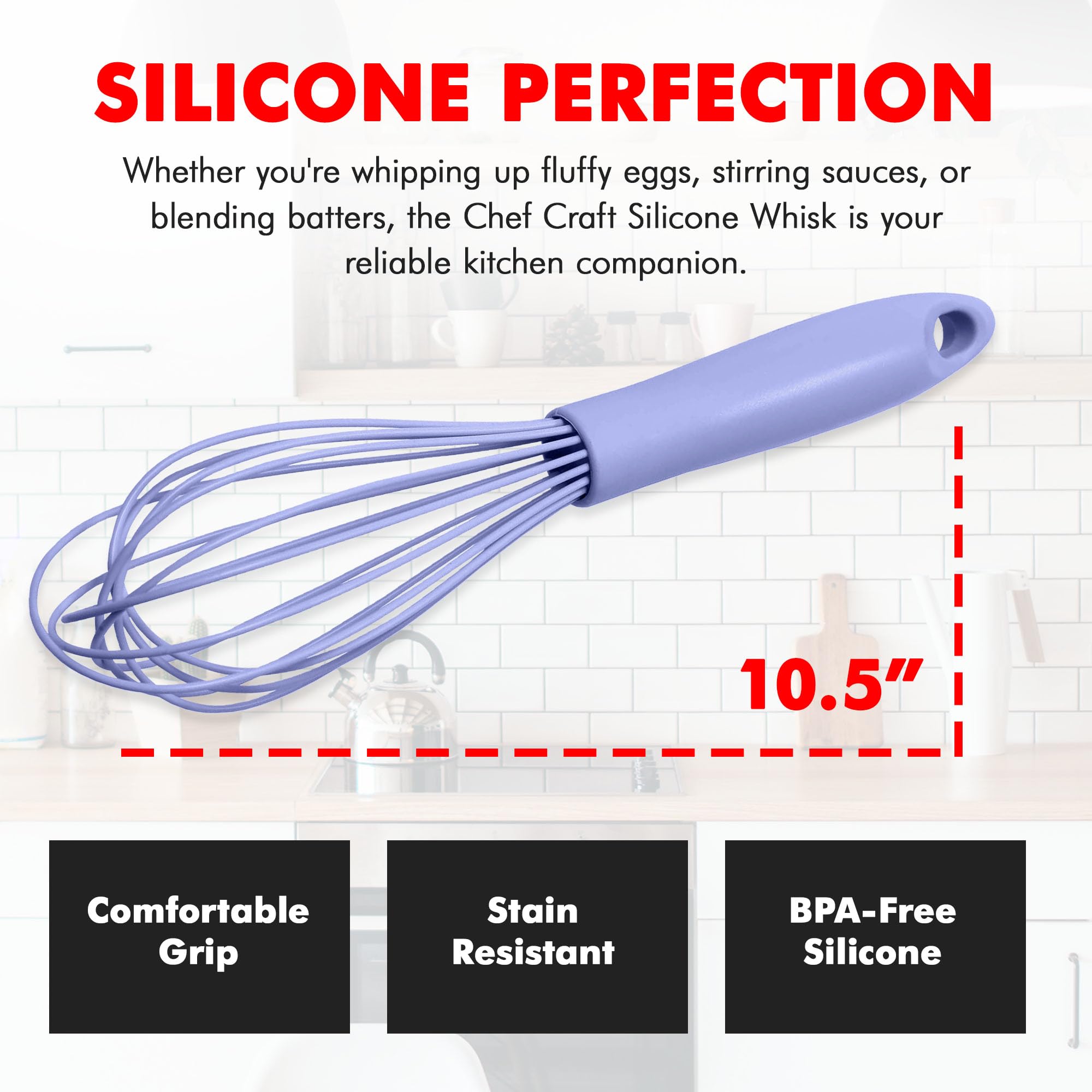 Chef Craft Batidor de cocina de alambre de silicona premium, 10.5 pulgadas, azul pastel
