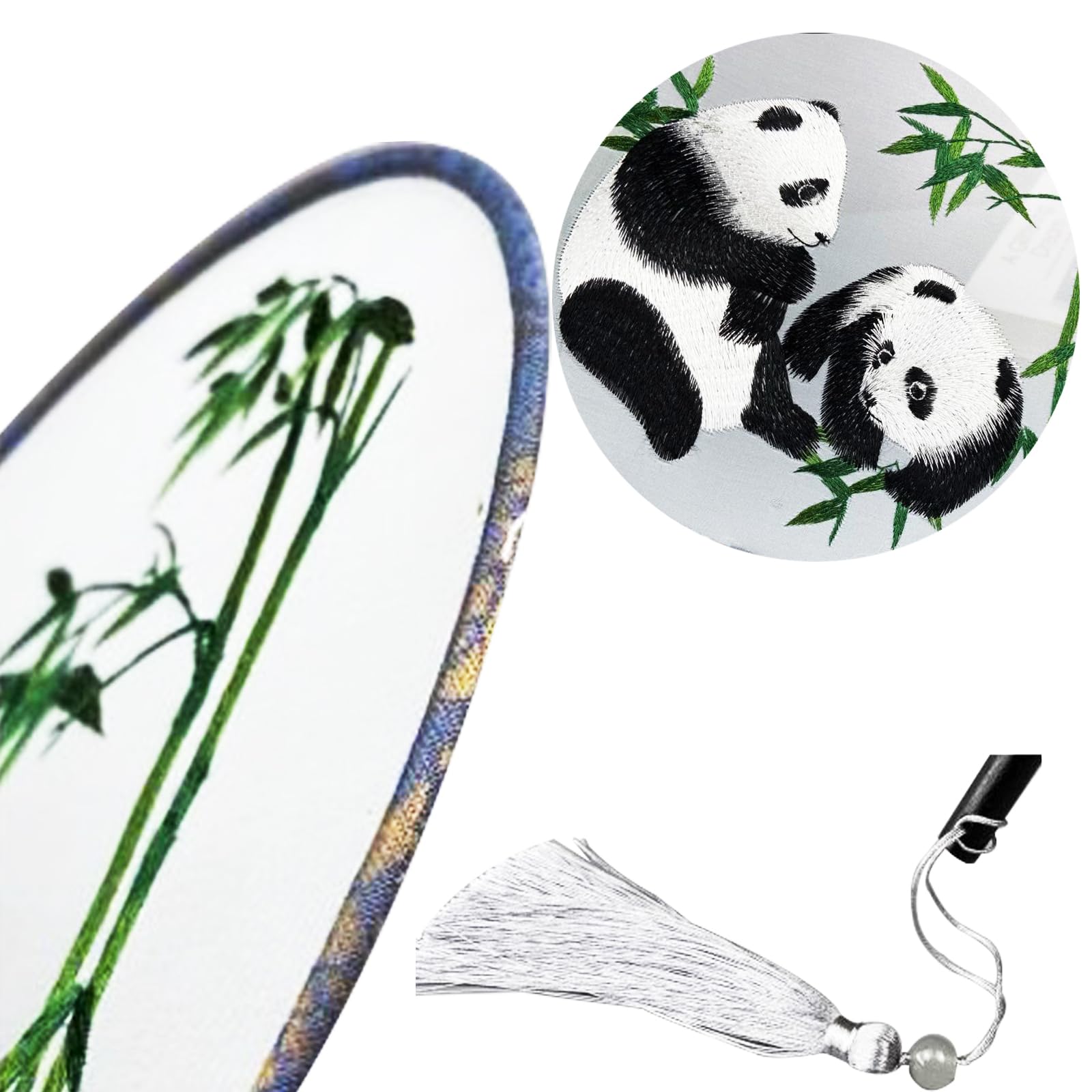 Handfächer im Chinesischen Stil mit Panda Stickerei, Chinesischer Retrostil Fächer, Handfäche, Wird zum Kombinieren von Hanfu, zum Fotografieren und zum Abkühlen Verwendet