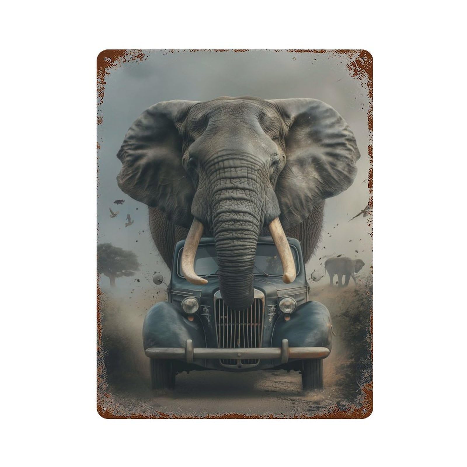 Retro Metal Sign with Creative Elephant Safari Design 15.7"x11.8", for Farmhouse, Kitchen And Entryway Decor, Shabby Chic Decor