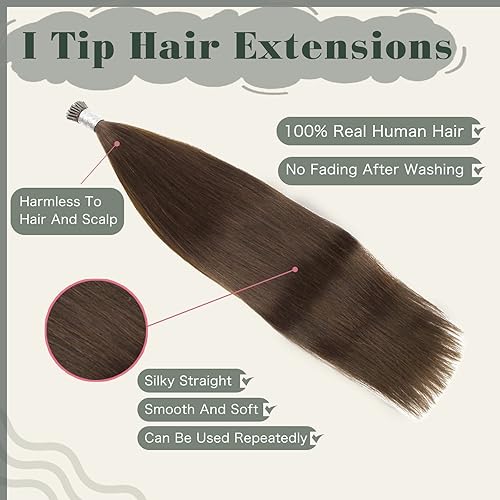 Miniatura 2 de Sixstarhair Extensiones de cabello humano de queratina con punta en I de 14 pulgadas, color marrón chocolate, extensiones de cabello lacio y sedoso