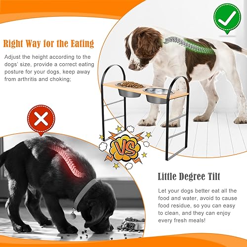 Miniatura 3 de Cuencos elevados para perros, cuencos elevados ajustables para perros con 2 cuencos de acero inoxidable, soporte de bambú para alimentos para
