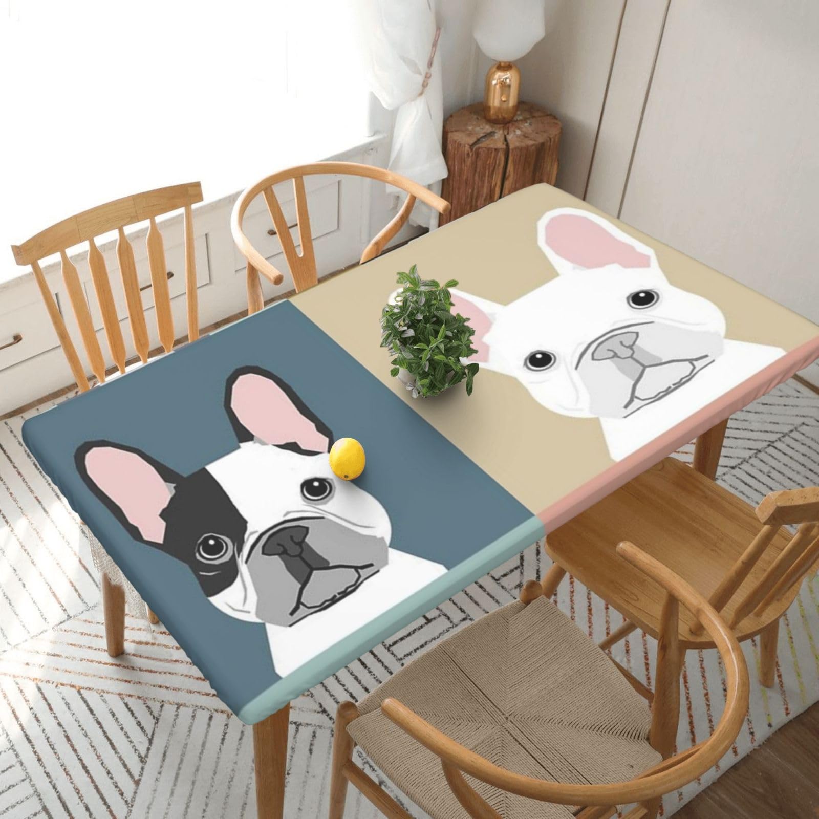 BNVSADC French Bulldog Printed 5FT Tablecloth Polyester Kitchen Water Resistant Table Cloth Dining Table Decoration Table Covers, 152x76 CM