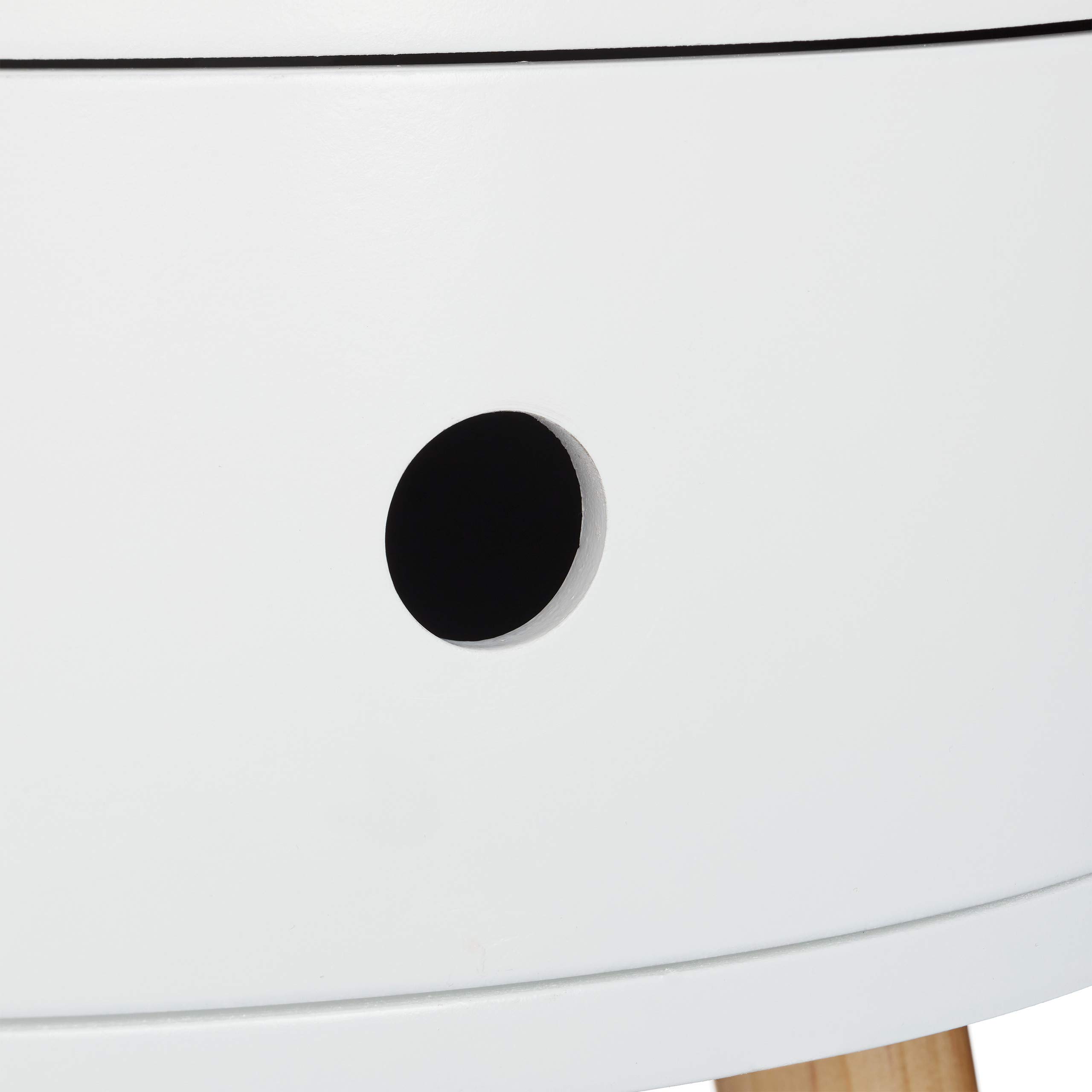 Relaxdays Table d’appoint Ronde, tiroir, Pieds en Bois, Design scandinave, Minimaliste, HxD 46 x 38 cm Blanc/Nature