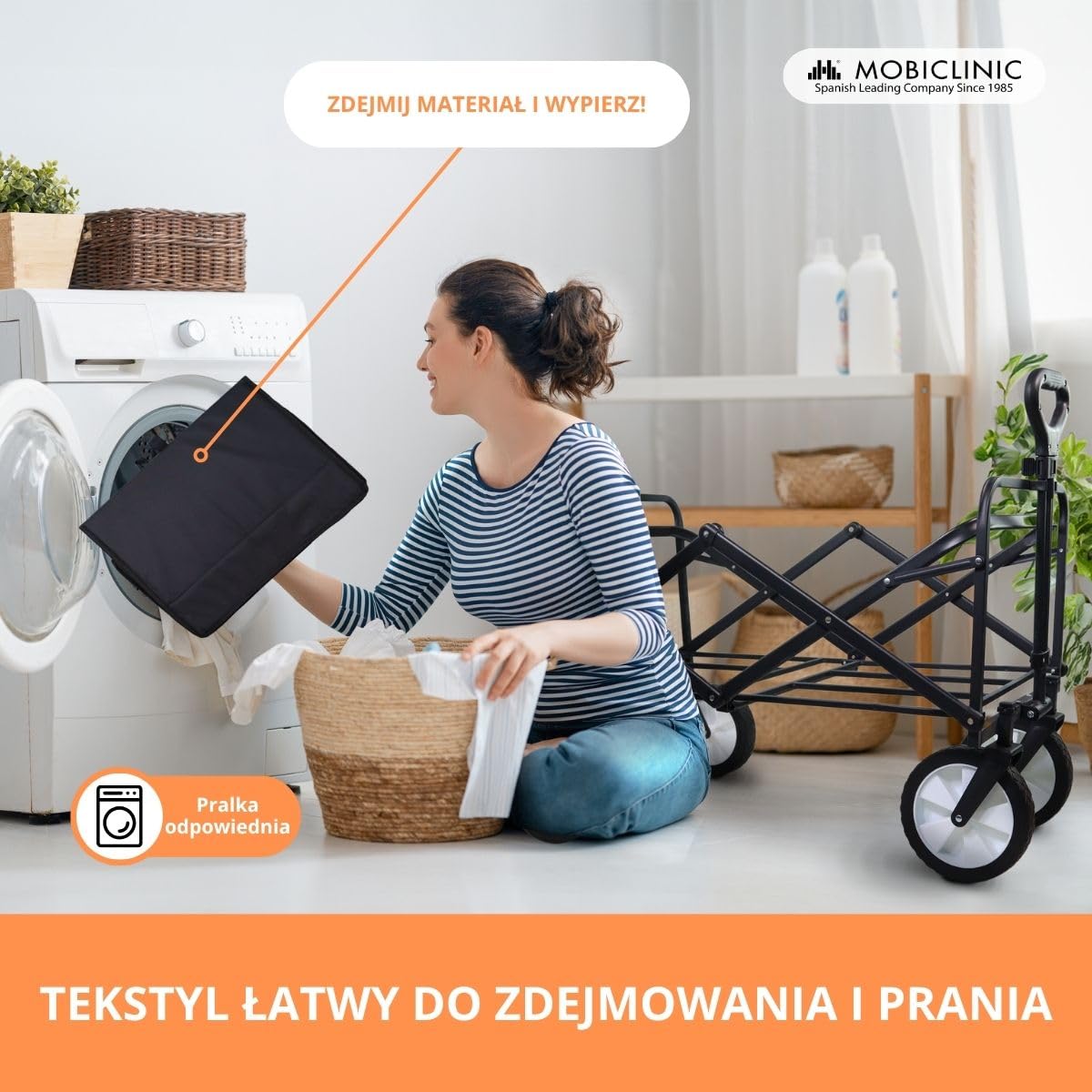 Mobiclinic®, Składany wózek transportowy, Na plażę i do ogrodu, Duna pro, Regulowana rączka, 360º terenowe koł, Nośność 100 kg, 85x54, 5x58, 5cm, Wodoodporny, Stal, Pcv, Czarny