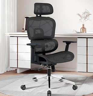 SOSINYA Silla de Oficina Ergonómica, Silla Gaming, Diseño ergonómico, Soporte Lumbar Ajustable, Cojín del Asiento Ajustable, Reposabrazos 4D & Reposacabezas 2D, Capacidad Máxima de 150 kg