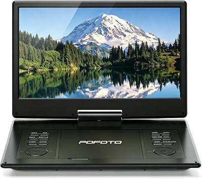 POFOTO 15.7" Portable DVD Player with 14.1" HD Swivel Screen for Kids & Elderly, 6-Hour Rechargeable Battery, Dual Speakers, Supports Multiple Disc Formats,USB/SD/TV Sync, Black [Not Support Blu-Ray]