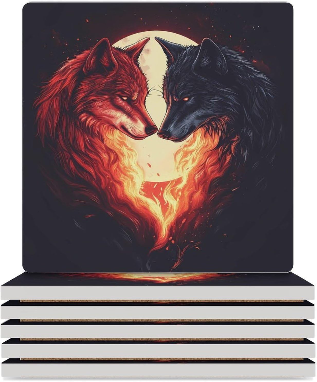 Wolf Ceramic Coasters Square Drinks Coaster Coffee Table Decor Table Coaster for Home Bar