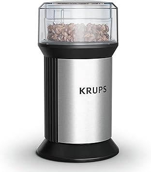 مطحنة قهوة كهربائية KRUPS سعة 1.6 أونصة، قابلة للتعديل من الخشن إلى الناعم للحصول على قهوة إسبريسو مثالية، طحن حبوب القهوة والتوابل والأعشاب، وعاء قابل للإزالة وآمن للغسل في غسالة الأطباق، من الفولاذ المقاوم للصدأ