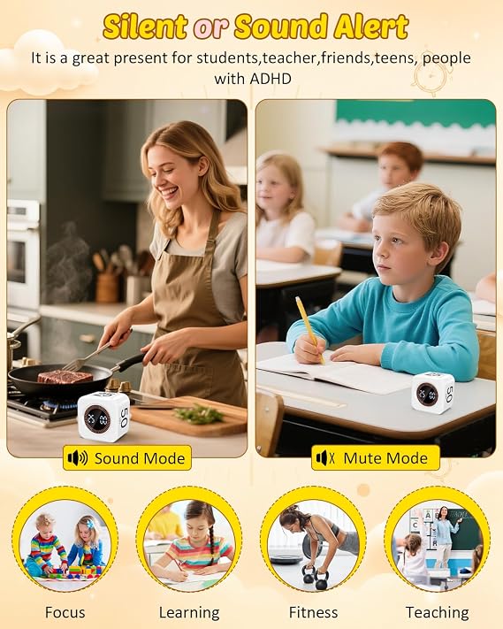 Pomodoro Timer Cube 5/10/25/50, Visual Productivity Flip Timer for Kids