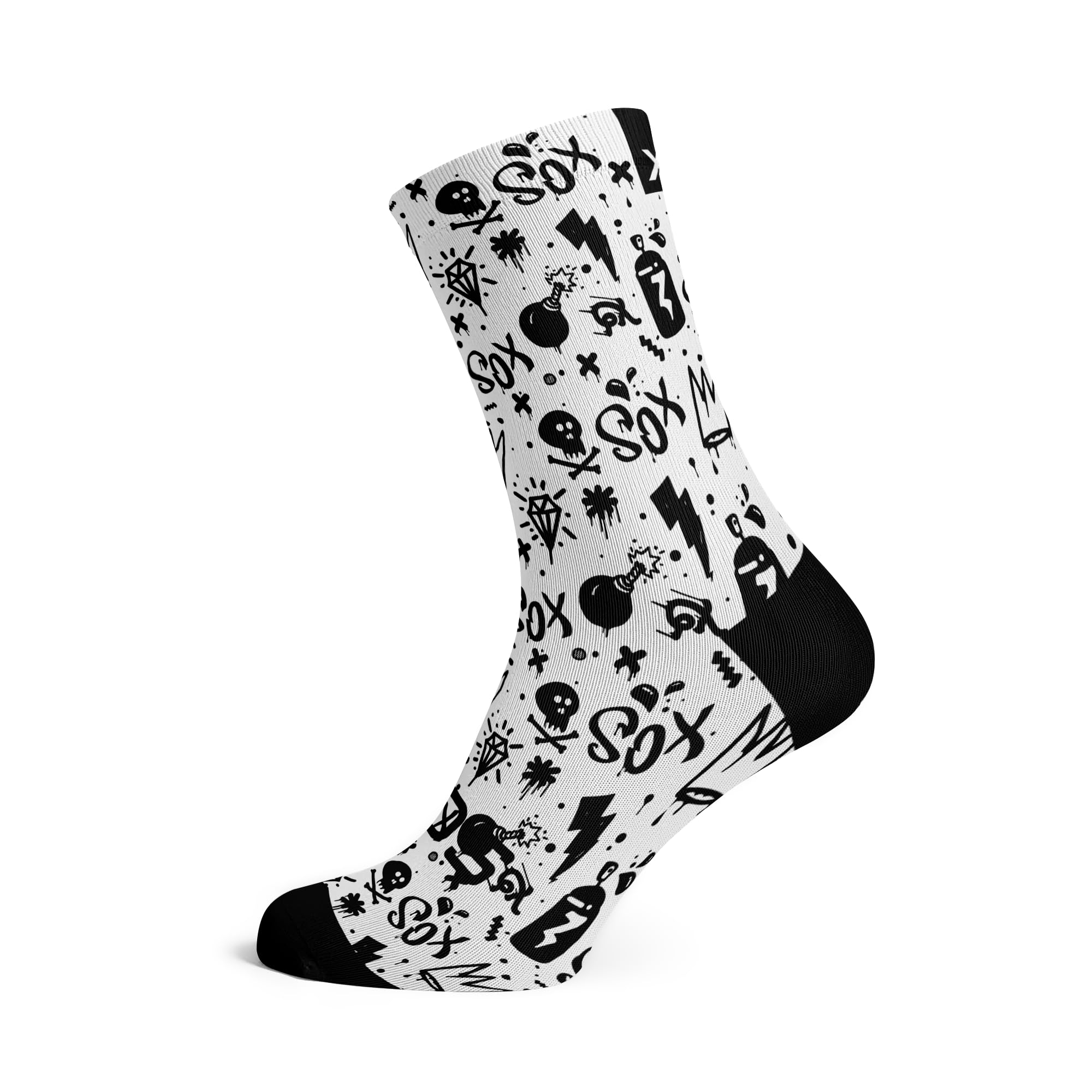 Sox Doodle White Crew Socks, White, 42-47