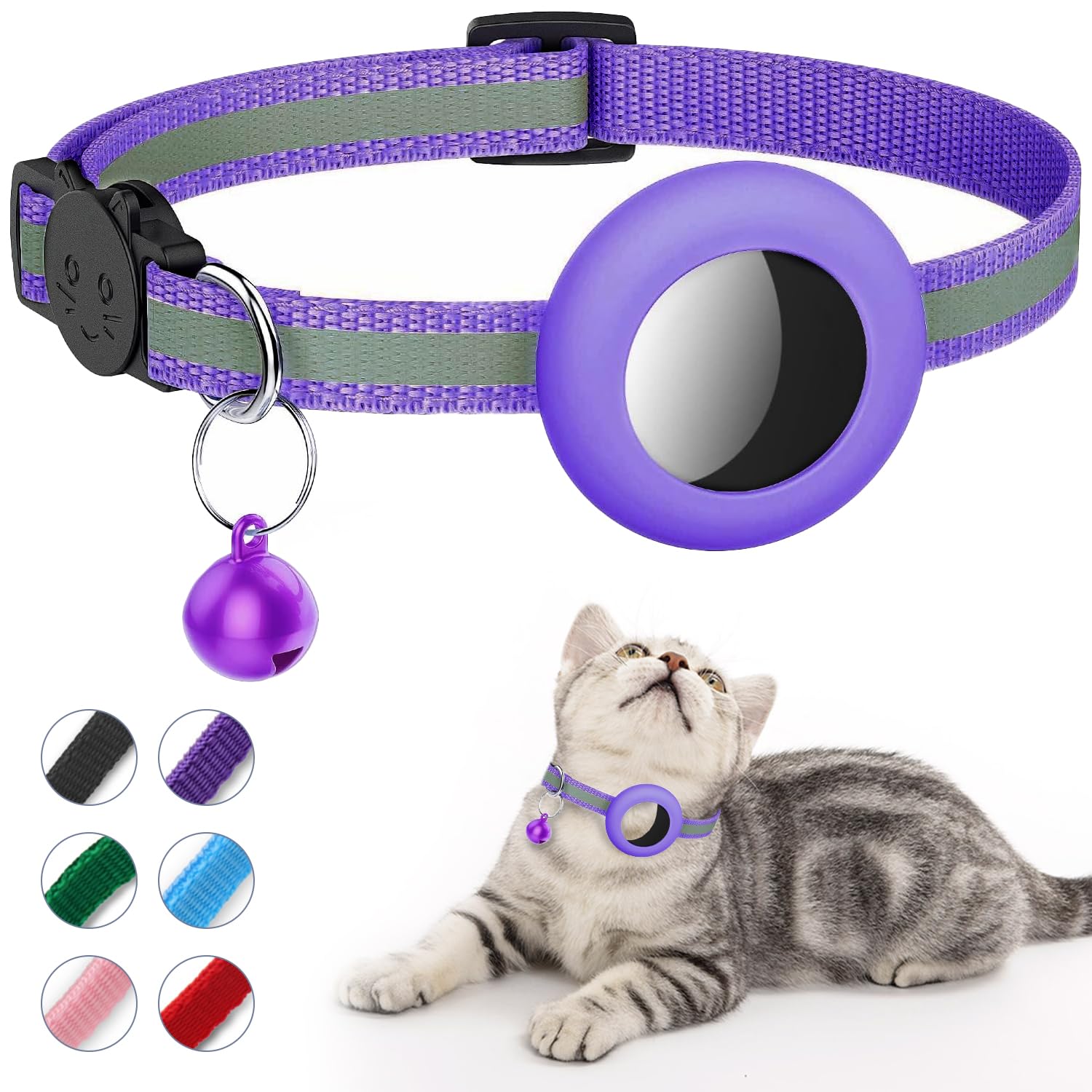 DOETYD Airtag Cat Collar, Reflective Air tag Cat Collar with Bell, Waterproof Airtag Holder Compatible with Apple Airtag