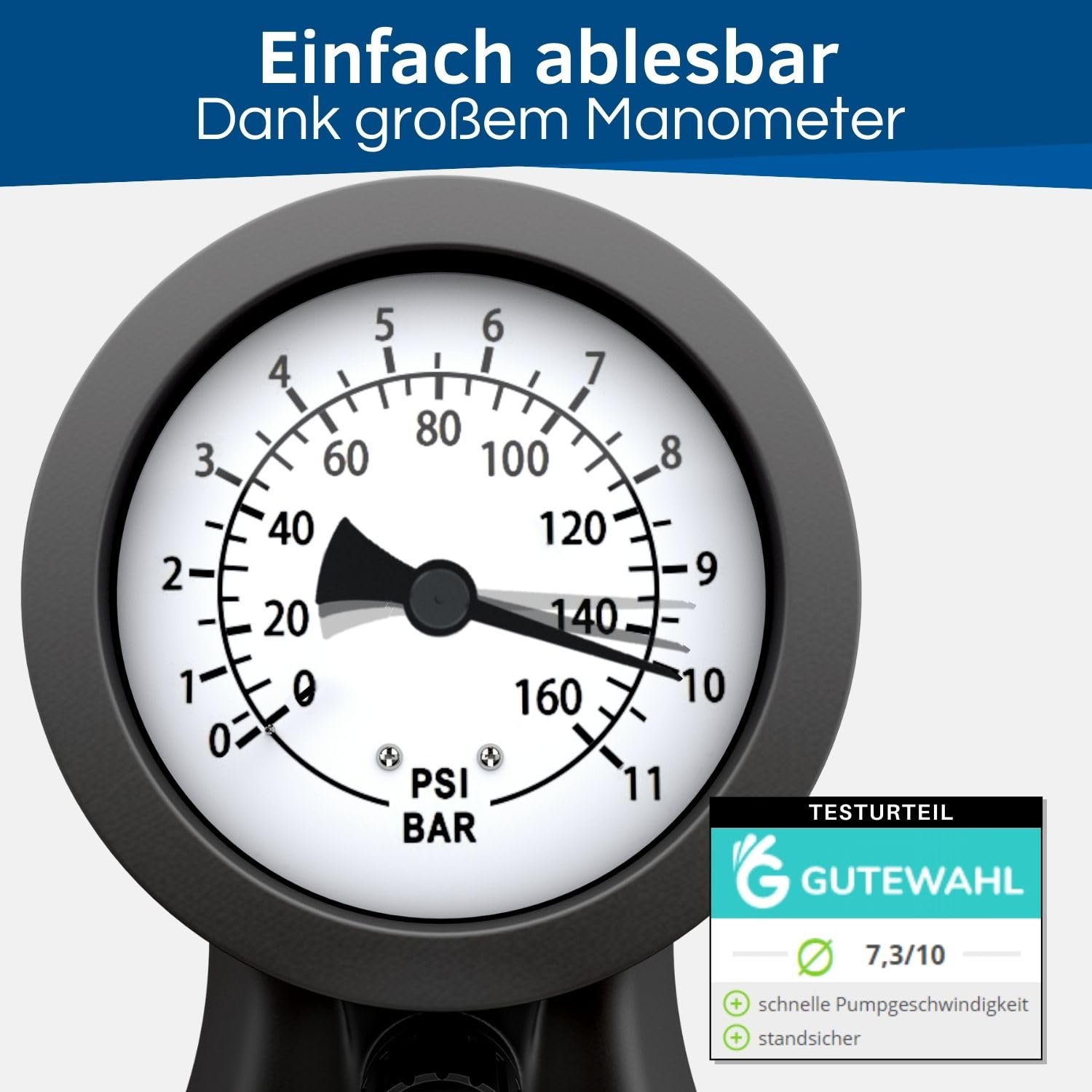 HiLo sports Fahrrad Standpumpe bis 11 bar - [Passt für alle Ventile] - Standluftpumpe mit Holz Griff - Aus lackiertem Stahl gefertigte Stand Fahrradpumpe
