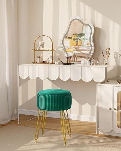 Miniatura 4 de IBUYKE Velvet Storage Footrest Stool Ottoman, Makeup Vanity Stool Side Table with Golden Steel Legs Removable Cover, Coffee Table Top Cover, Green