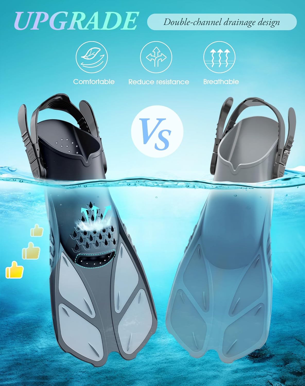 Greatever Snorkel Fins Adjustable Buckles Open Heel Swim Flippers Travel Size Short Swim Fins for Snorkeling Diving Swimming Adult Men Womens - Image 4