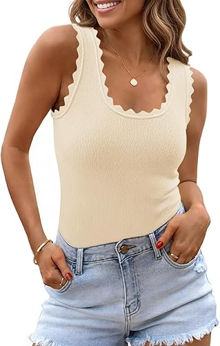 Saodimallsu Womens Ribbed Knit Tank Top Summer Sleeveless Square Neck Casual Basic Slimming Sweater Vest Tops Apricot