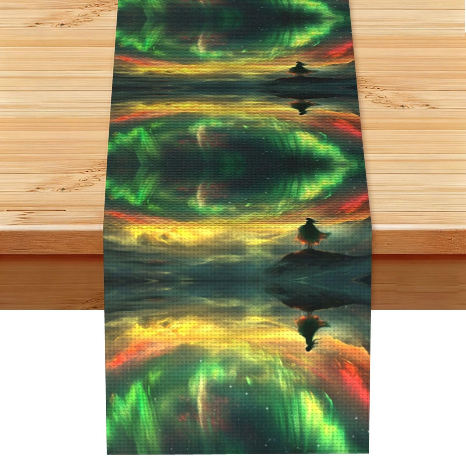 Beautiful Aurora Print Table Runner World Cup-Themed Dining Table Decor for Coffee Dining Table and More