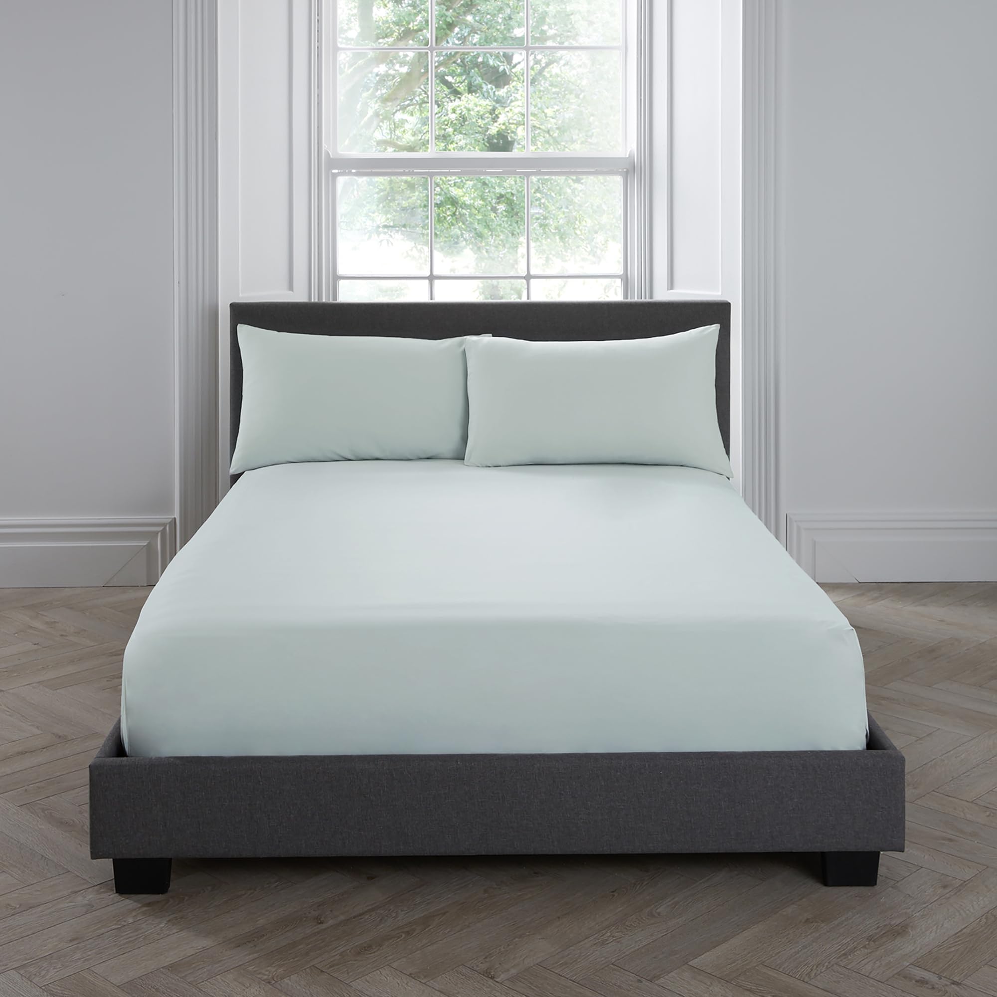 Serene - Zwykłe barwione - łatwe w pielęgnacji prześcieradło z gumką 32 cm - łóżko super king size w kolorze zielonym