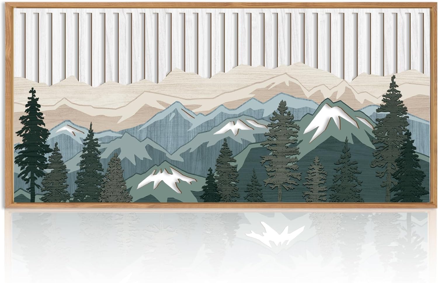 IARTTOP Large Mountain Wood Wall Art for Living Room16x32 Inch Framed Abstract Mountain Landscape Wall Art Forest Scenery Wall Decor for Living Room Bedroom Office