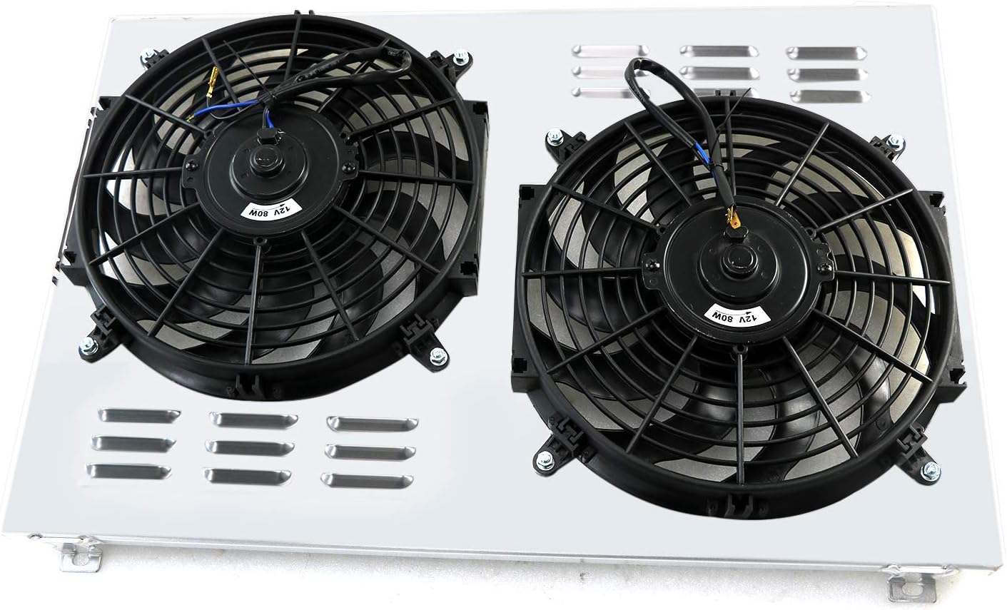 ECMRAD Aluminum Radiator Shroud+2x12'' Fans, Exhaust Fan Design, Auto Part, Fan Shroud, Black, 12 Inches, Compatible with 1978-1987 Chevy Monte Carlo, Oldsmobile Cutlass, Pontiac Grand Prix 5.0L 5.7L