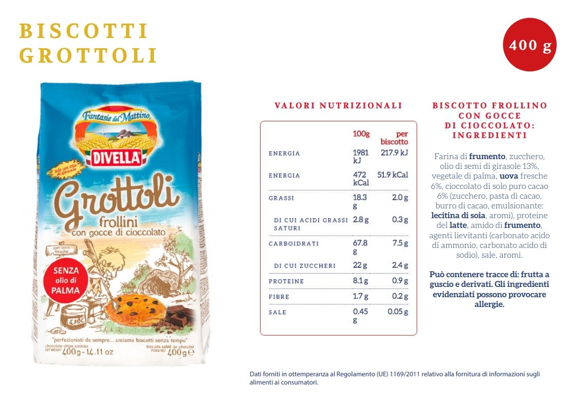 Biscotti Grottoli Divella da 400g confezione da 18 pezzi