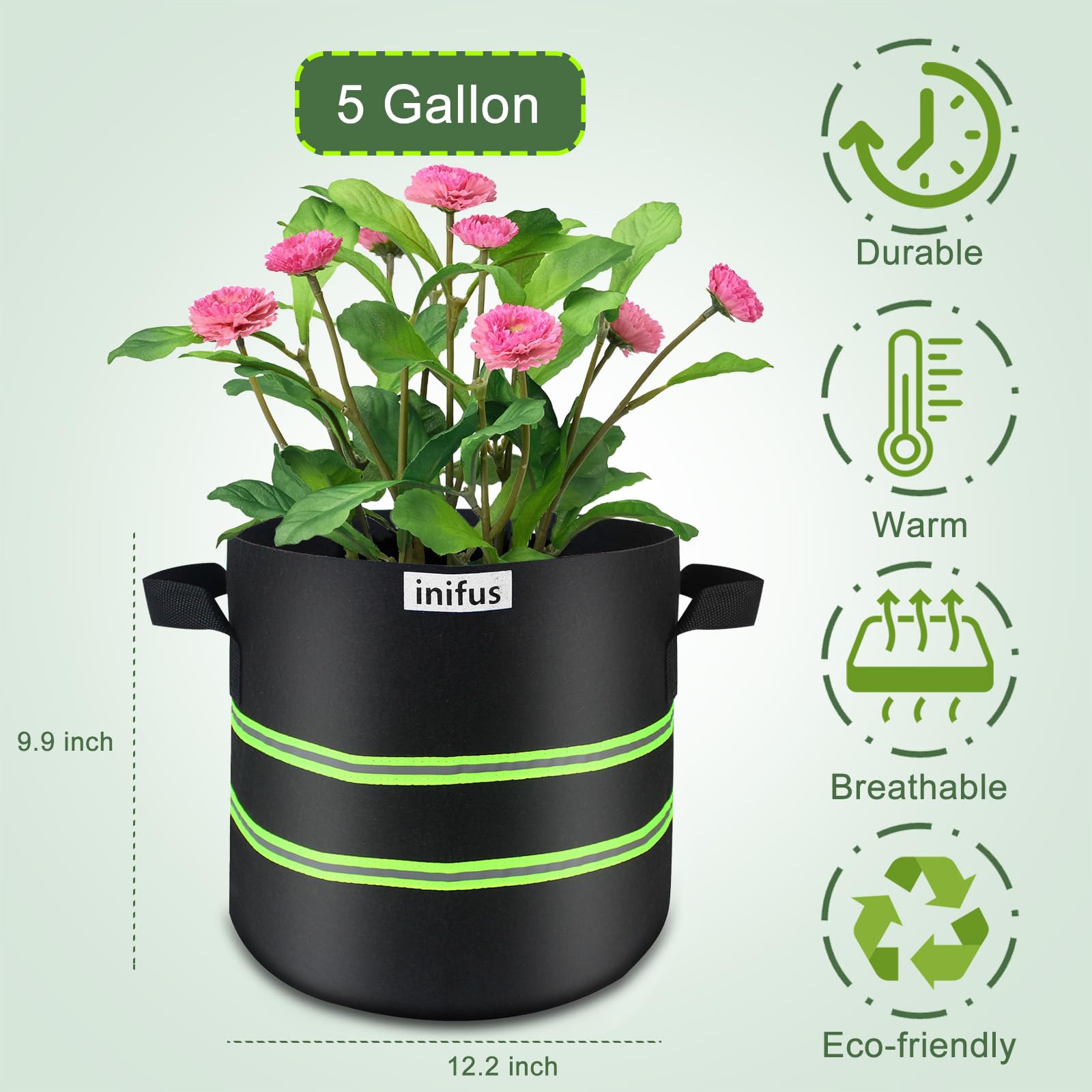 Paquete de 10 bolsas de cultivo de 5 galones, macetas de tela transpirable de fieltro grueso resistente, bolsas de cultivo de plantas, bolsas de cultivo de tela con asas reforzadas, diseño único para
