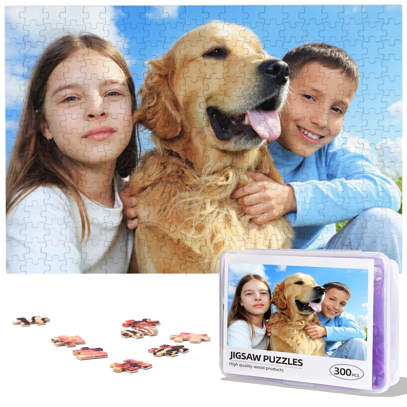 Puzzles from Photos Personalized Puzzle 300/500/1000 Pieces,Customized Wooden Jigsaw Puzzle Gifts for Adult and Kids Family, Wedding,Friend 300PCS(15"x10.2")