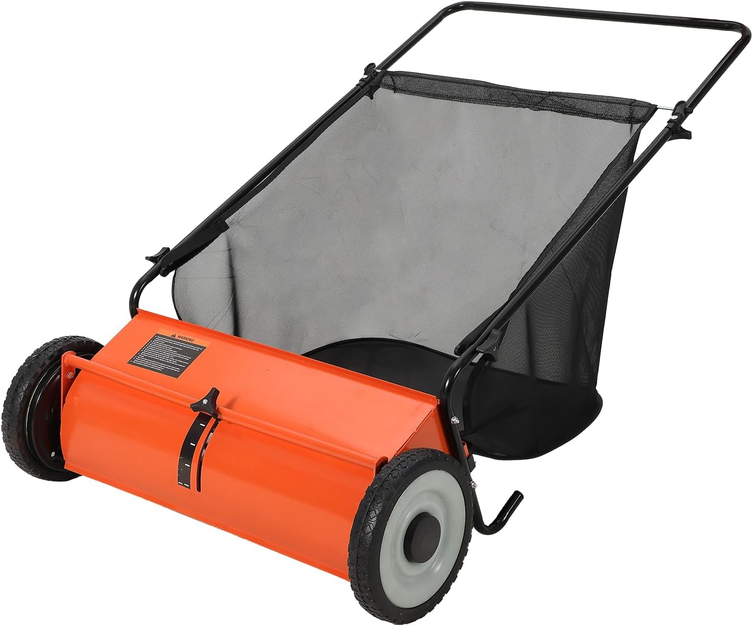 Push Lawn Sweeper for Leaves, 26" Width Heavy Duty Steel Frame Grass Catcher with 7 Cu. Ft. Hopper Bag & 4 Spinning Brushes for Yard and Garden Cleanup, Orange