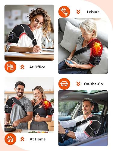 Miniatura 7 de Terapia de luz roja para hombro con calor y masaje, 6 modos 5000mAh controlador 72 LED cerca de la terapia de luz infrarroja almohadilla envolvente