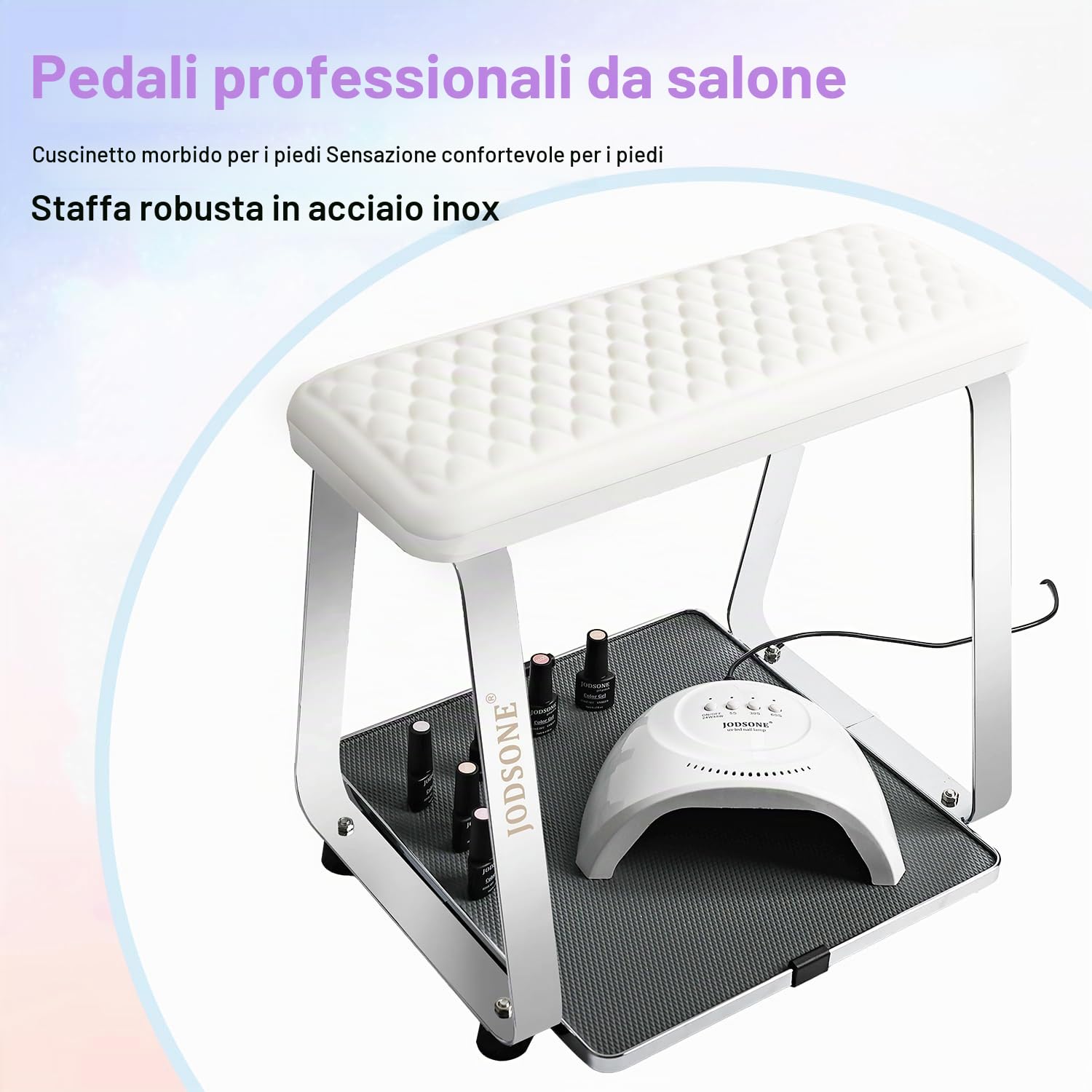 JODSONE Supporto Piede per Pedicure con Cuscino Morbido, Sgabello, Alza Unghie, in Acciaio Inox Rimovibile, per Pedicure Stazione, Uso Domestico e in Salone