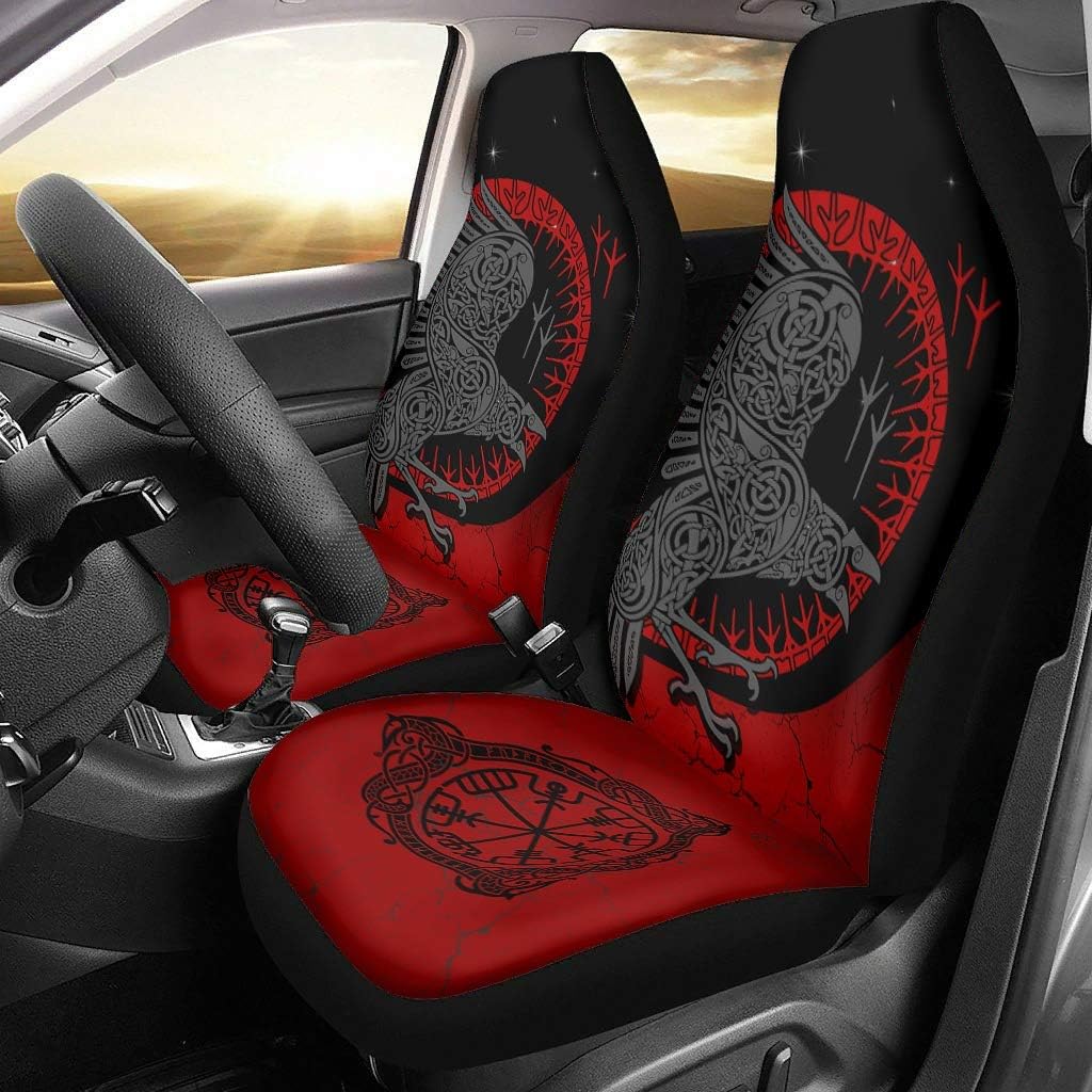 Front Seat Covers Protector Viking Raven Crow Durable Vehicle Seat Protector 2pc Set Universal Fit white onesize