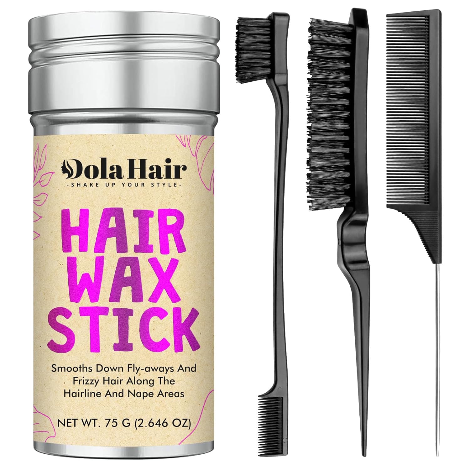 Dolahair Hair Wax Stick – Flyaway Control and Styling Pomade for Kids, Women, and Men – Accessorie Slick Back Hair Brush Kit Hair Bun Maker (Pack of 4)
