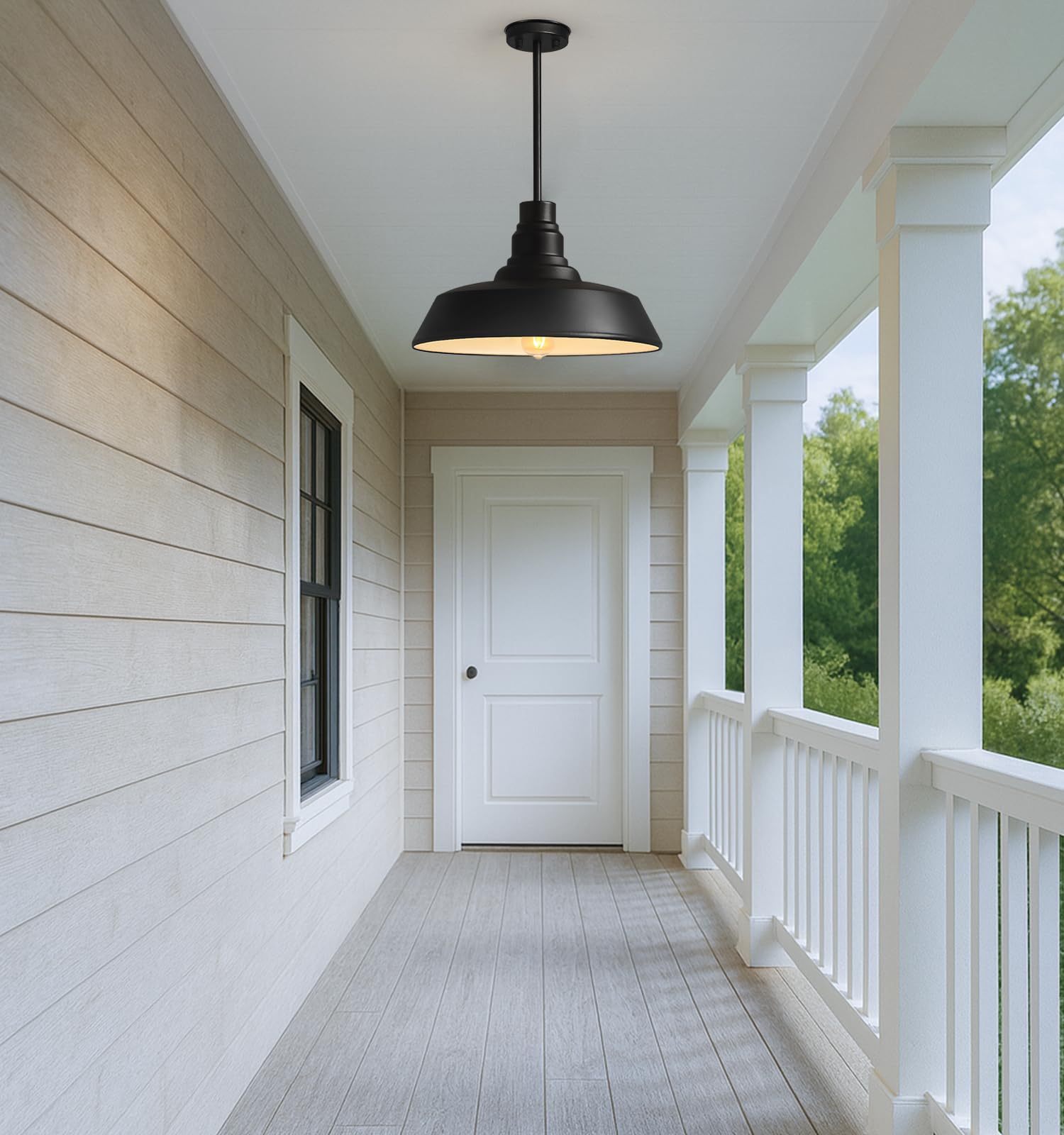 Large 15" Black Farmhouse Pendant Barn Light Suspension Light Fixture, Kitchen Island Chandelier Industrial Dome Ceiling Lighting Dining Room Large Vintage Lamp for Indoor Living Room