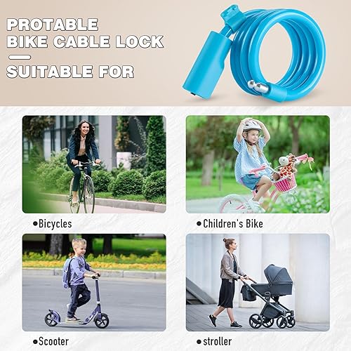 Miniatura 7 de Candado de bicicleta con revestimiento antiarañazos de PVC, bloqueo de cable de bicicleta con soporte de montaje, cable de bloqueo de bicicleta