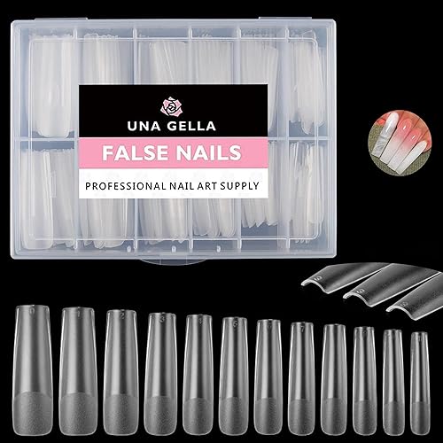 UNA GELLA XXL Long Square Nail Tips No Need File 216pcs Extra Long Straight Square Gel Nail Tips No C Curve Full Cover Press On Nails Clear Gel Extensions 12 Sizes