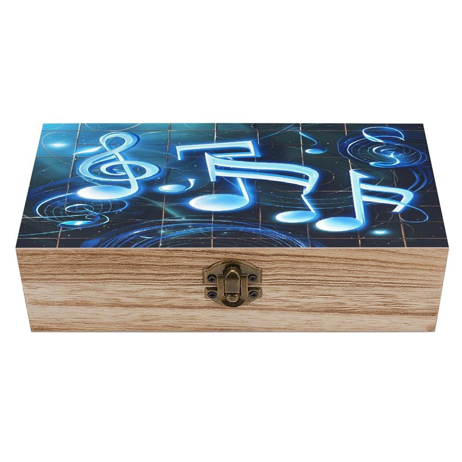 LZQPOEAS Blue Musical Notes Wooden Box Storage Space to Organize Jewelry in A Beautiful Small Storage Box Decorative Card Boxes Memory Treasure Boxes for Crafts And Photo Storage
