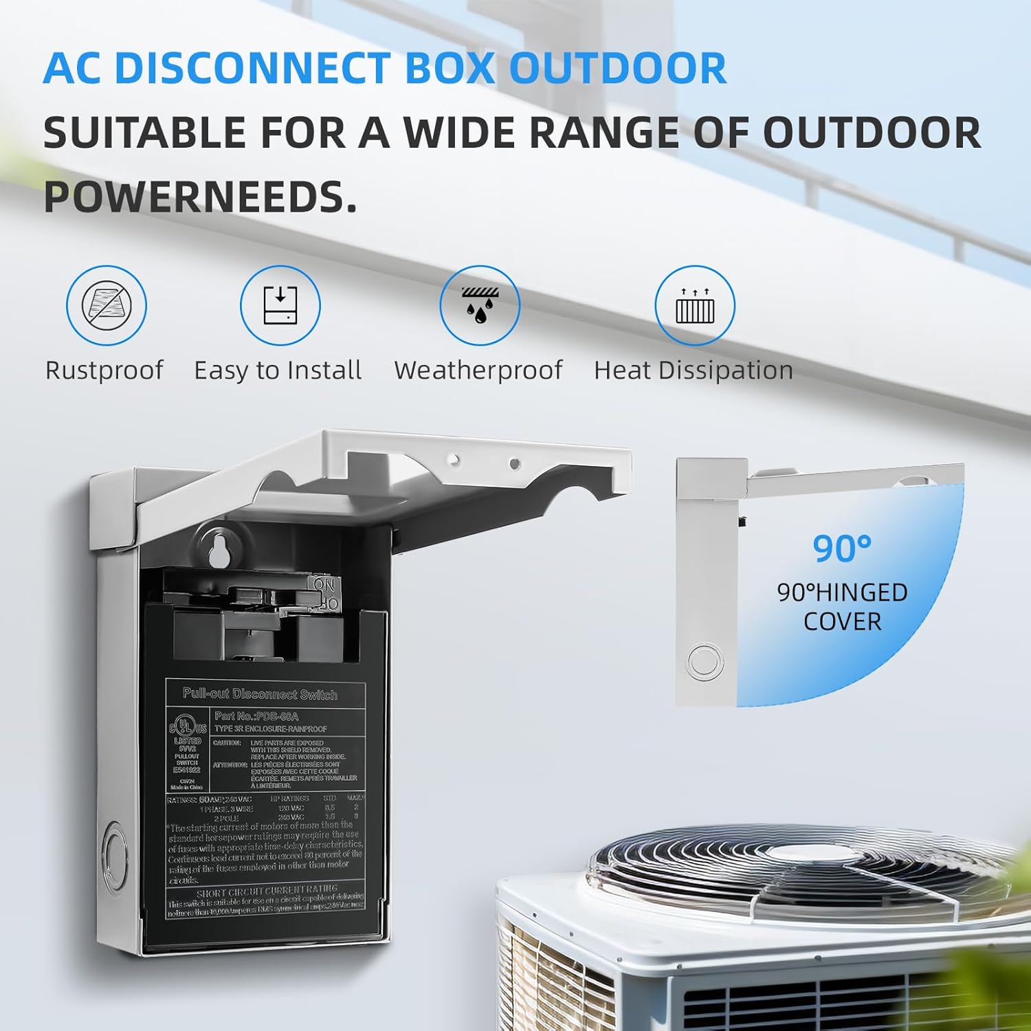 Pack of 2 60 Amp AC Disconnect Switch Outdoor 120/240VAC Pull Out Switch Waterproof Metal Box for Air Conditioning Fused (Fuse not Included)