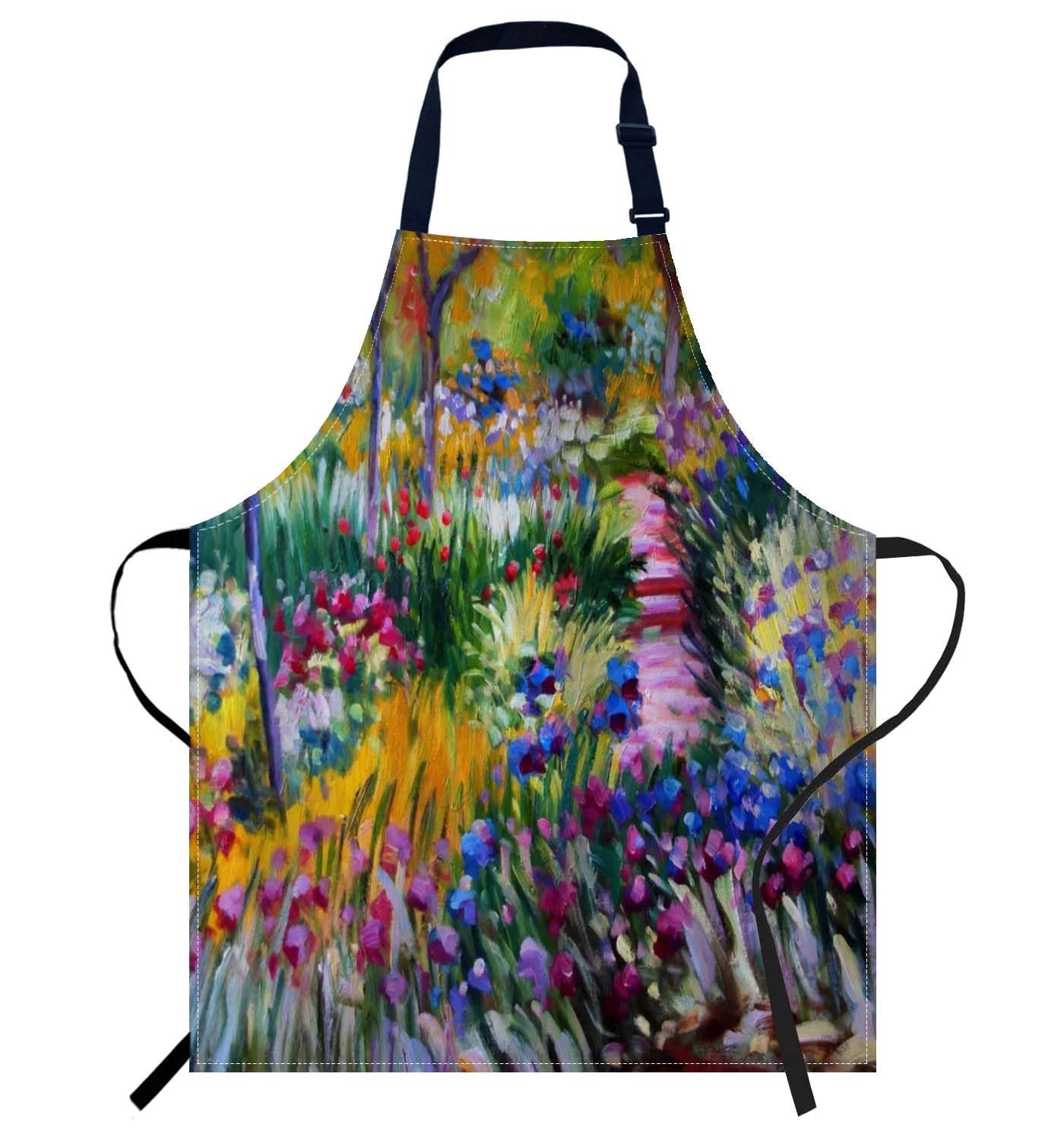 Smooffly Monet Iris Garden Apron - Unisex Adjustable Bib Apron for Cooking Kitchen, Restaurant, Coffee House