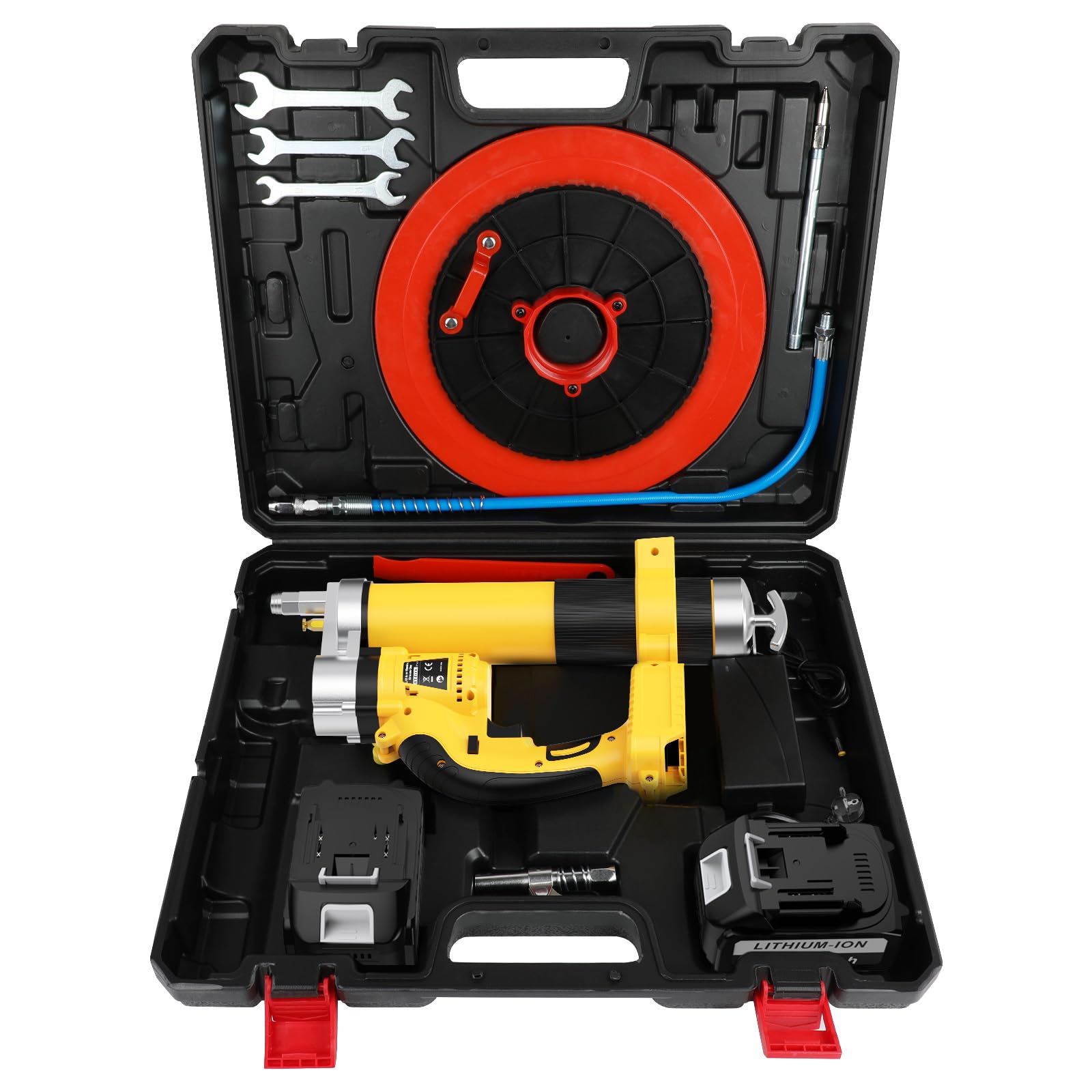 Pompa per grasso a batteria 18V, Kit pompa elettrica per grasso con 2 batterie e caricabatterie, motore brushless 8000 PSI, batteria agli ioni di litio 18V 5,5Ah per veicoli e macchine