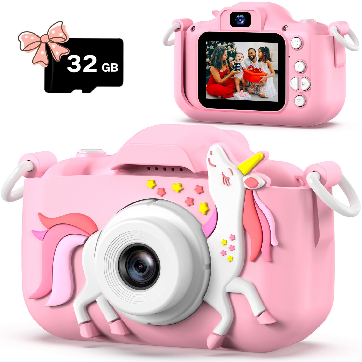 Dwfit Upgrade Selfie Kids Camera, Christmas Birthday Gifts for Boys Girls Age 3-12, HD Kids Digital Video Cameras for Toddler with Cartoon Soft